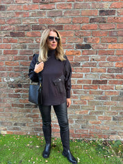 Black Quilted Roll Neck Knit Amy