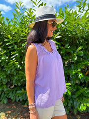 Lilac Floral Mesh Bubble Cotton Top Robin