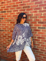 Navy Baroque Floral Print Top Maggie
