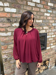 Wine Pleat Detail Chiffon Blouse Molly