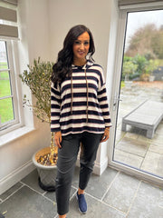Navy Stripe Hooded Top Rae