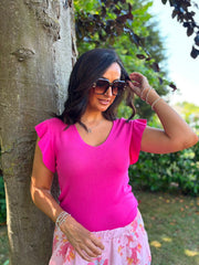 Lipstick Ruffle Sleeve Knit Top Hannah