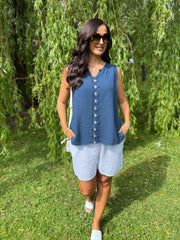 Navy Flower Detail Vest Nina