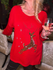 Red Sequin Reindeer Jumper Grace