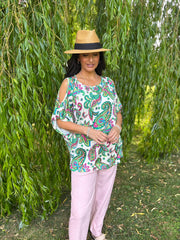 Green Paisley Cold Shoulder Top Suzie