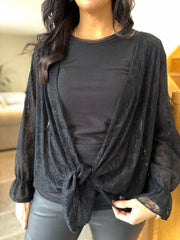 Black Lace Tie Front Shrug Rachel