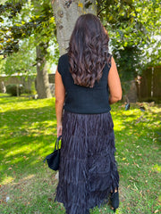 Black Fringed Maxi Skirt