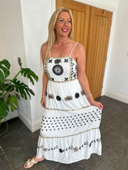 White Embellished Tiered Maxi Dress Sofia