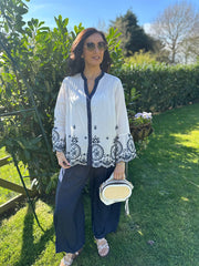 Navy Floral Embroidered Blouse Skye
