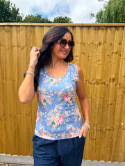 Denim Vintage Floral Ruffle Vest Yasmin