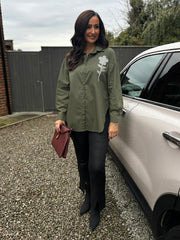 Khaki Diamante Flower Shirt Kristie