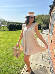 Stone Frill Sleeve Bubble Cotton Dress Alison