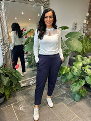 Navy Straight leg Comfort fit pull on Trousers