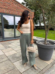 Khaki Crochet Detail Trousers Thelma