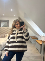 Chocolate Striped Bow Knit Riley
