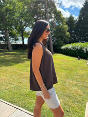 Chocolate Floral Mesh Bubble Cotton Top Robin