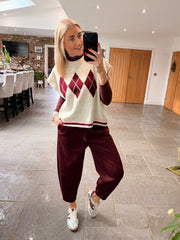 Wine Argyle Knit Blair