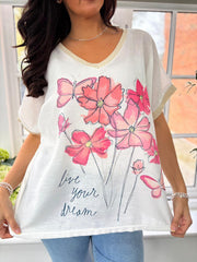 White Floral V Neck Tee Yara