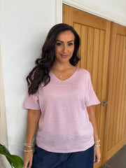 Pink V Neck Shimmer Knit Cassie