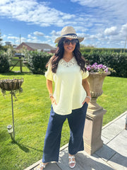 Navy Bubble Cotton Trousers