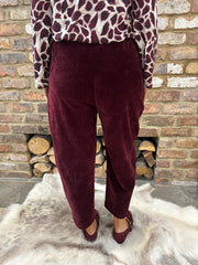 Wine Velour Barrel Leg Trousers Jaiya