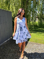 White Floral Print Sleeveless Dress Lilia