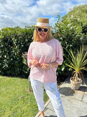 Pink Pointelle Open Knit Kyra