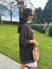Chocolate Bubble Cotton Crochet Hem Blouse Jo