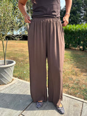 Chocolate Wide Leg Pull On Trousers Cara