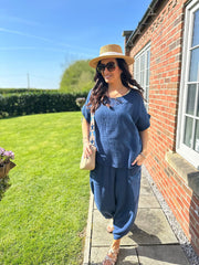 Navy Bubble Cotton Trouser Set Jasmine