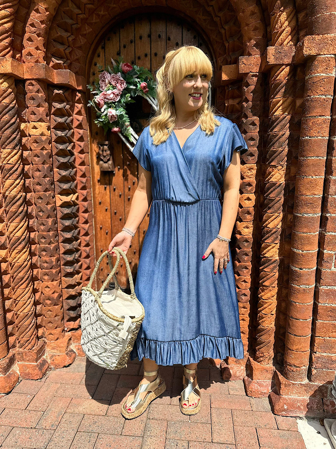 Denim dress with frill hem deals