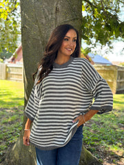 Grey Drop Shoulder Stripe Knit Dove