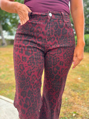 Wine Leopard Wide Leg Jeans