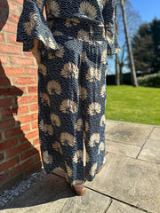 Black Floral Silk Printed Trouser Set Summer