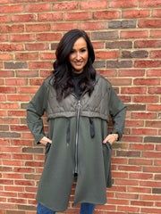 Khaki Half Quilted Sweat Jacket Lois