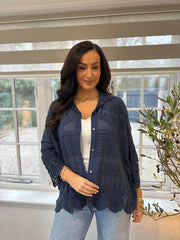 Navy Crochet Detail Shirt Jacket Jenny