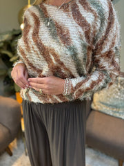 Khaki Brushed Zebra Eyelash Knit Vida