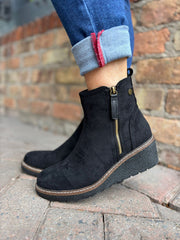 Black Zip Wedge Boots