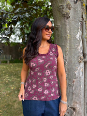 Wine Leopard Ruffle Trim Vest Zoe