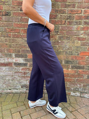 Navy Seam Front Pull On Comfort Trousers