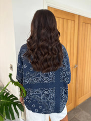 Navy Paisley Bubble Cotton Top Quinley