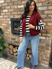 Wine Zip Up Knitted Waistcoat Donna