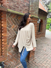Stone Ribbed Drawstring Top Maisie
