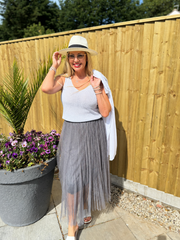 Charcoal Pleated Mesh Tulle Skirt