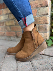 Tan Zip Wedge Boots