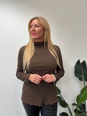 Chocolate Ribbed Flute Neck Top Charlotte