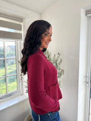 Wine Crew Neck Pocket Cardi Janet