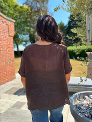 Chocolate Linen Button Top Taylor