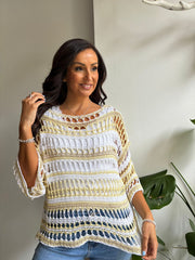 Lemon Premium Striped Loose Knit Shona