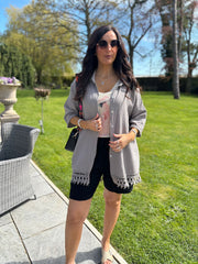 Mocha Bubble Cotton Crochet Hem Blouse Jo